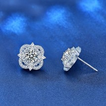 Halo Round 0.5Ct Moissanite Leaf Clover Gold Plated 925 Silver Stud Earring 11mm - £82.77 GBP