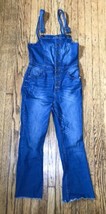 Wax Jean Blue Denim Button Down Bibbed Distressed Raw Hem Overalls Junio... - $17.82