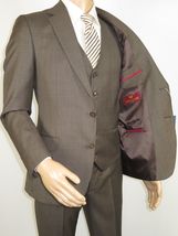 Men Suit BERLUSCONI Turkey 100% Italian Wool Super 180's 3pc Vested #Ber6 Brown image 5