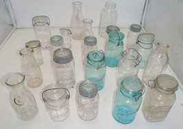 Lot Of Vintage Glass Canning Jars &amp; Milk Bottles - $60.00