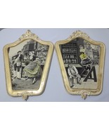 Pair VTG ANTIQUE FRENCH TAPESTRY EMBROIDERY  Framed Wall Art Lamplighter... - £199.83 GBP