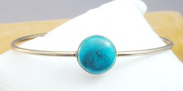 Artisan Gilt Sterling 2 Bezel Set Turquoise Bangle Bracelet 8&quot; - £38.57 GBP