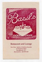 Basil&#39;s Restaurant &amp; Lounge Menu Kingstown Road Narragansett Rhode Island  - £16.36 GBP