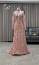 Women Pink Sequin Evening Dress Long Sleeve Sexy Sparkly Formal Party Dresses - £176.13 GBP