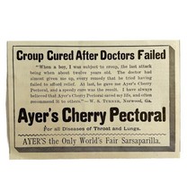 Ayers Croup Cured Medicine 1894 Advertisement Victorian Worlds Fair ADBN1ee - $17.50