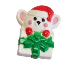 Vintage Brooch Pin Christmas Mouse Gift Santa Hat Plastic AVON Fun Holiday - £7.00 GBP