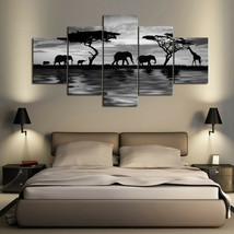 Multi Panel Print Elephant Walk Canvas 5 Piece Picture Wall Art Giraffe Africa - £21.98 GBP+
