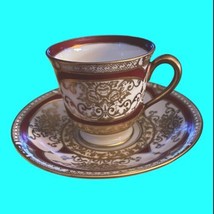 Noritake Hand Painted Demitasse Espresso Cup and Saucer, Red Gold Japan - £12.50 GBP