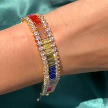 20 ct Multicolor Rainbow Sapphire 14K Yellow Gold Plated Wedding Tennis Bracelet - $425.65