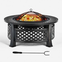 Outdoor Fire Pit with BBQ Grill and High-temp Resistance Finish - £153.34 GBP