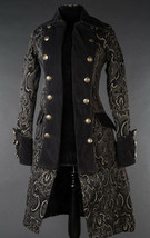 Black Brocade Goth Victorian Steampunk Officer Jacket Long Pirate Prince... - $119.99