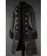 Black Brocade Goth Victorian Steampunk Officer Jacket Long Pirate Princess Coat - £96.21 GBP