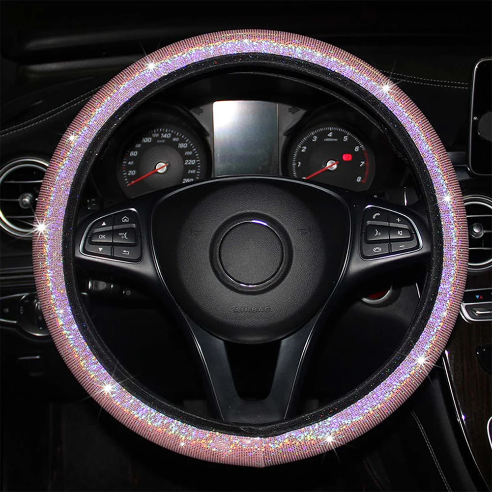 3PCS Pink Glitter Bling Car Steering Wheel Cover Set with LED Turn Signal Lamp - £13.65 GBP