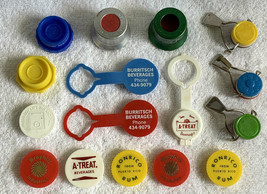 16 Vintage Bottle Caps Stoppers Fizz Whiz RonRico Rum A Treat Soda Plast... - $34.60