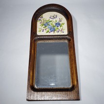 VTG Framed Hand Embroidered Crewel Mirror Cottage Core Blueberries Wall Art - £29.71 GBP