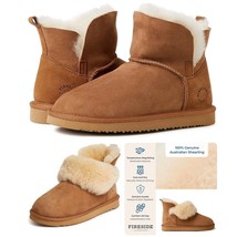 FIRESIDE Boots Womens 10 Suede PERTH Foldover Sheepskin Real Fur Shoes - £65.37 GBP