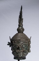 Antique Angkor Wat Style Mounted Bronze Khmer Temple Guardian Head - 58cm/23&quot; - $1,244.62
