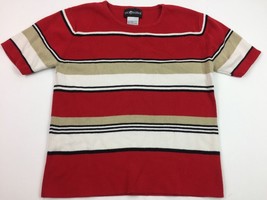 SAG Harbor Women&#39;s Striped Red Cotton Sweater White Black Beige Size Small - £23.50 GBP