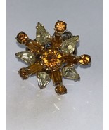 VINTAGE Cocktail Ring Adjustable 1960s Amber Citrine Rhinestone Star Sha... - €23,53 EUR