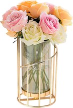 Bybous Glass Flower Vase With Metal Frame Modern Creative Geometric Gold, Gold - £30.55 GBP
