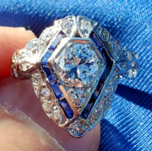 Earth mined Diamond Antique Engagement Ring European Art Deco Platinum Solitaire - £15,566.16 GBP