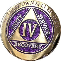 4 Year Elegant Glitter Purple Gold Silver Bi-Plated AA Medallion Chip IV - £13.55 GBP