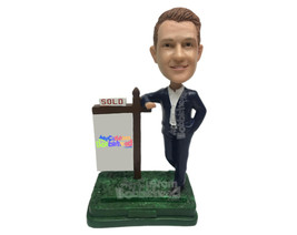 Custom Bobblehead Male Real Estate Agent Wearing A Stylish Suit And Leaning Agai - £71.14 GBP