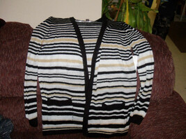White Stag Black/Brown/White Striped Cardigan Size L (12/14) Women&#39;s NEW... - $472.86 MXN