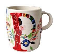 Anthropologie Starla Halfmann Letter Initial P Coffee Cup Mug Flower Red - $13.57