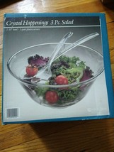 Salad bowl set Indiana Glass Crystal Happenings 3 pc  Vtg w/ box - £7.90 GBP