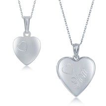 Sterling Silver 2PC Mother &amp; Daughter Set, Heart Pendant + Locket - Mom - £119.76 GBP