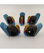 Set Of 5 Vintage 70s Handpainted Wooden Turkey Birds Napkin Ring Holders - $11.14