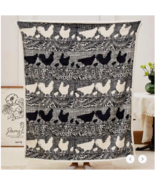 Chicken Rooster Hen Black Cream Soft Sherpa Blanket Farmhouse Home Count... - $60.56 CAD
