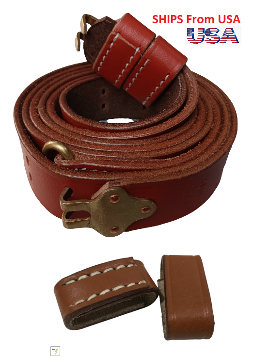 M1 GARAND RIFLE M1907 CARRY SLING WITH COPPER FITTINGS WITH EXTRA KEEPERS - $20.06