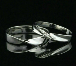 Bride &amp; Groom Couple Band 0.25Ct Round Simulated Diamond Ring Set 14K White Gold - £301.69 GBP