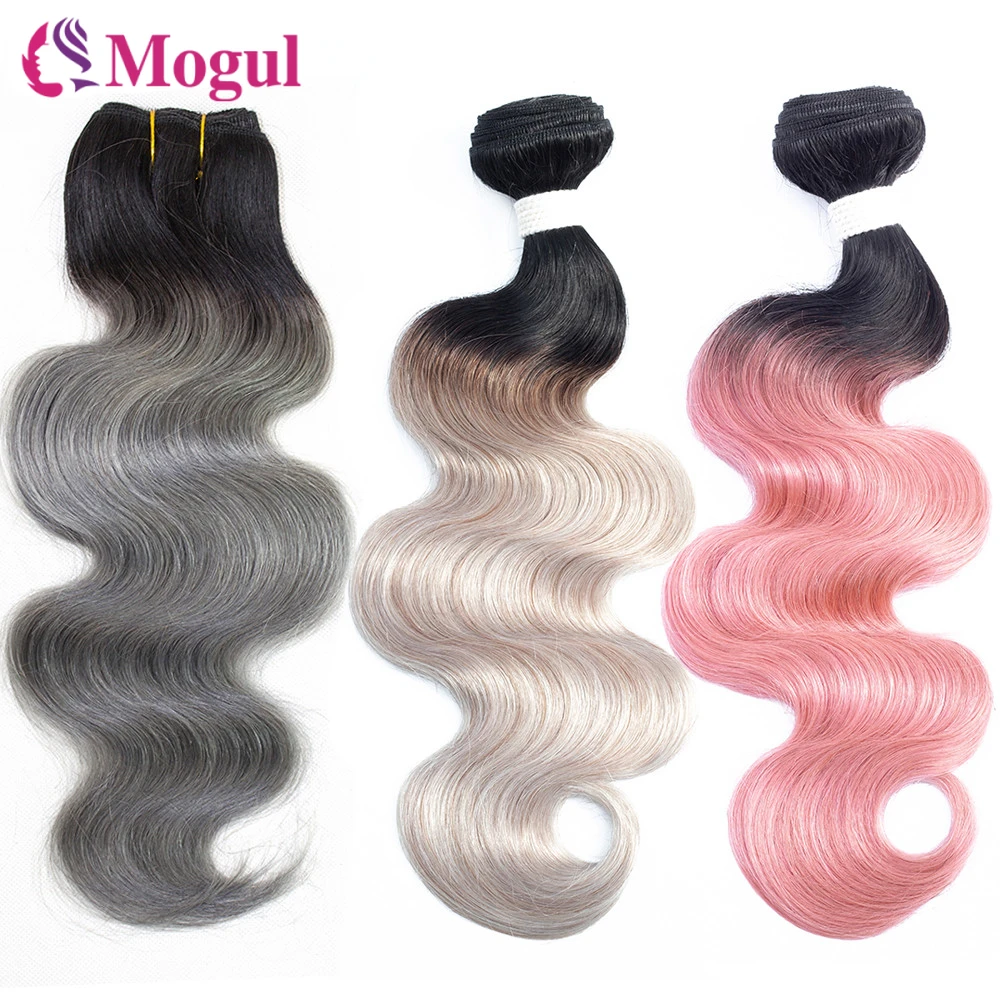 1B Silver Dark Grey Pink Rose Golden Ombre Body Wave Hair Bundles Human Hair - £32.17 GBP+