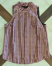 J.CREW Metallic Copper/Navy Blue Check Relaxed Fit Sleeveless Blouse (S)... - $19.50