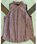 J.CREW Metallic Copper/Navy Blue Check Relaxed Fit Sleeveless Blouse (S)... - $19.50