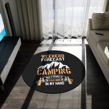Camping Enthusiast&#39;s Dream! Round Polyester Chenille Rug with &#39;Weekend Forecast: - £120.20 GBP