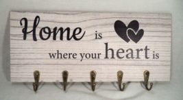 New Farmhouse Wall Hook Rack Home Is Where Your Heart Is Key Holder 13.75" - $14.80