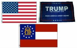 K&#39;s Novelties 3x5 Trump #1 &amp; USA American &amp; State of Georgia Wholesale Set Flag  - £18.64 GBP