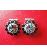 Vintage Zuni Sterling Silver Sunface Cufflinks MOP Turquoise Enamel PAT - $57.91