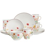 Elama Wildflower Meadow 16 Piece Stoneware Dinnerware Set in White and M... - $93.55