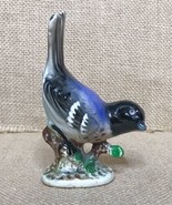 Vintage Grosbeak Blue Black Bird Figurine Glossy Porcelain - $14.85