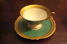 Ilmenau - Henneberg Porcelain Germany- c1930s Cup Saucer, Green And gold[60G] - £42.71 GBP