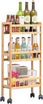 Three-Tier Bamboo Kitchen Storage Cart With A Slim Slide-Out Rolling Pantry - £32.75 GBP