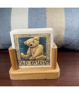 Vintage Absorbent Stone Art Coaster Set With Holder Old Friend Teddy Bea... - $266.66 MXN