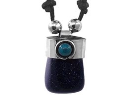Tumbled Healing Gemstone Crystal Pendant Silver Metal Blue Bead Adjustable Neckl - £12.62 GBP