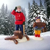 Dept 56 Woodsman and Boy Figures Snow Village Porcelain Ceramic Discontinued  - £17.89 GBP