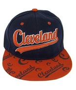 Cleveland Script Print on Bill Adjustable Snapback Baseball Cap (Navy/Red) - $20.44 CAD